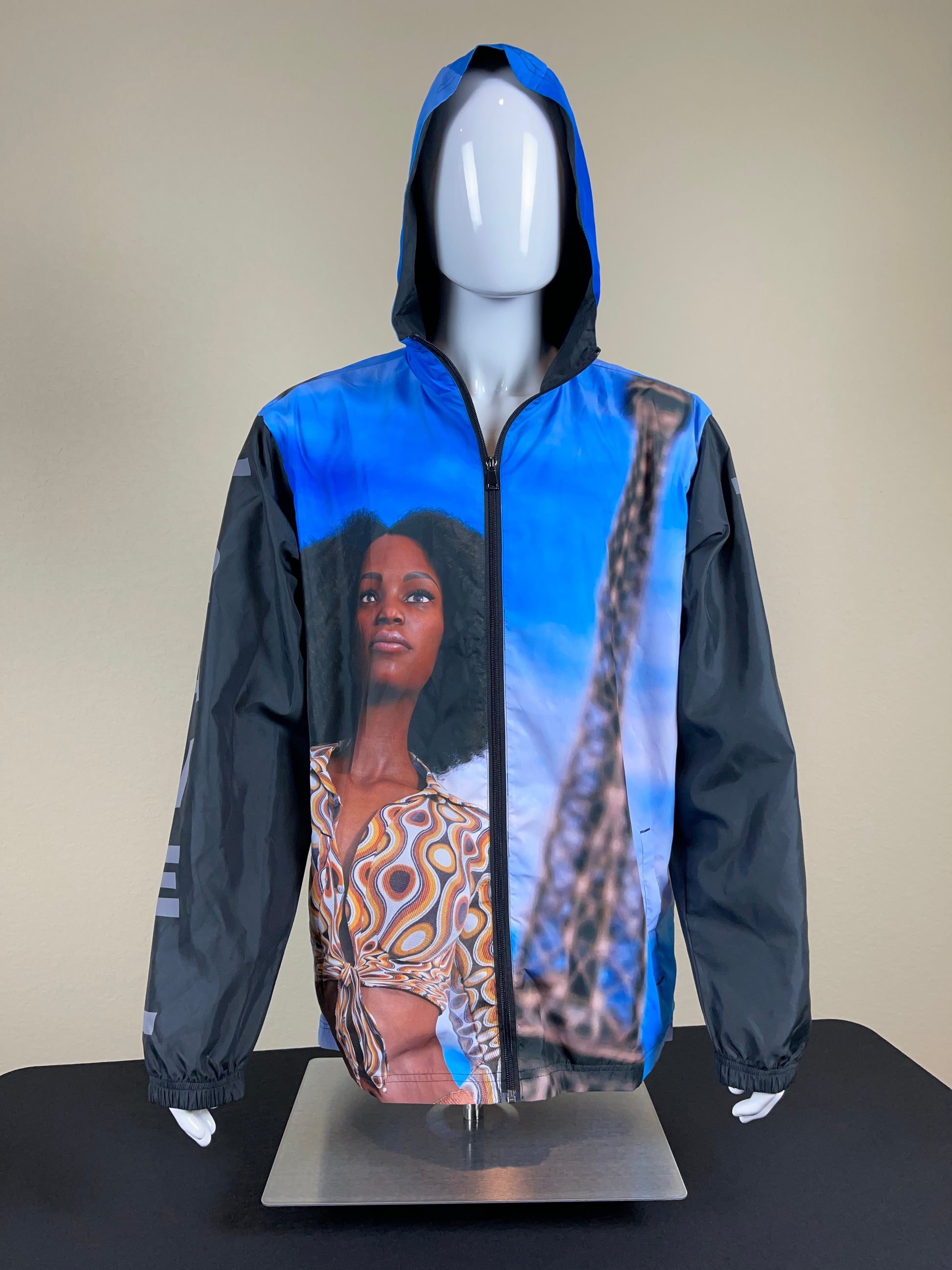 Black lady Paris travel windbreaker jacket